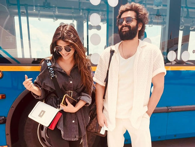 Latest Clicks Of RAPO And Sree Leela From Mysore Airport